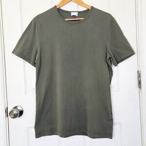 Asket Short Sleeve Shirt Crew Neck Long Mens Medium Green Cotton Quiet Luxury